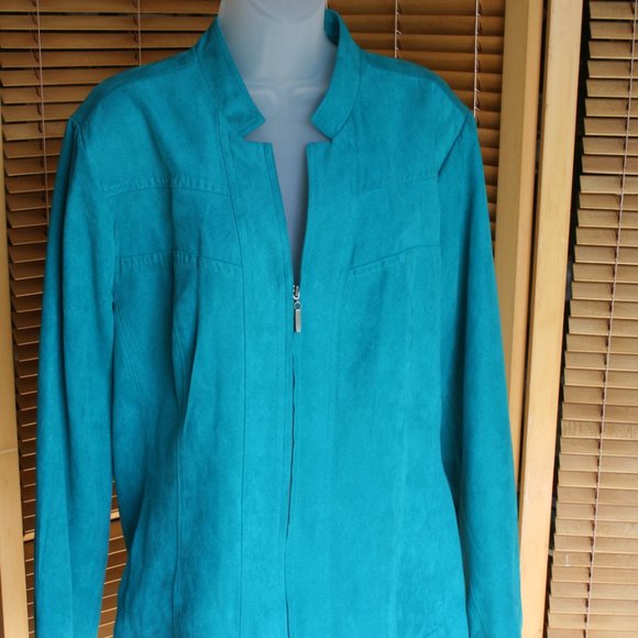Studio Works Faux Suede Lined Teal Jacket Size 18 - Picture 4 of 10
